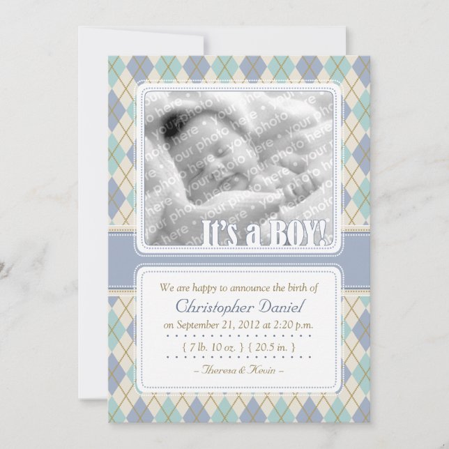 Anuncio de nacimiento de Argyle (azul y agua) (Anverso)