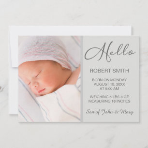 Anuncio de nacimiento de Baby Photo Hello Script