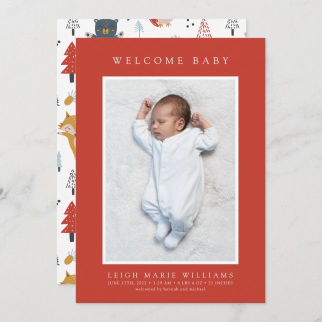 ANUNCIO DE NACIMIENTO DE BEBÉ Animales de Woodland (Anverso / Reverso)