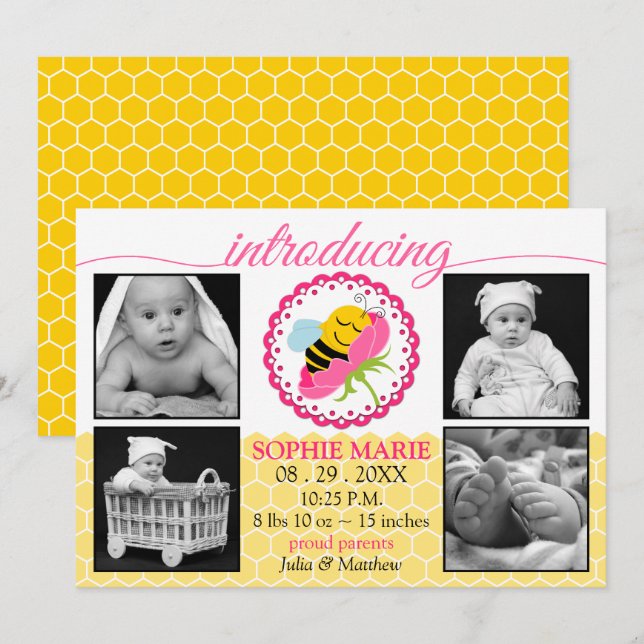 Anuncio de nacimiento de bebé bebé que duerme (Anverso / Reverso)