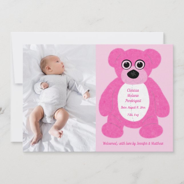 Anuncio de nacimiento de bebé bebé Teddy Bear (Anverso)