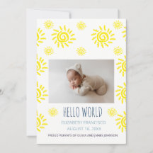 Anuncio de Nacimiento de Bebé Boho Sol Hola Mundo