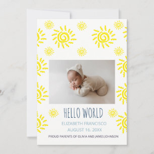 Anuncio de Nacimiento de Bebé Boho Sol Hola Mundo