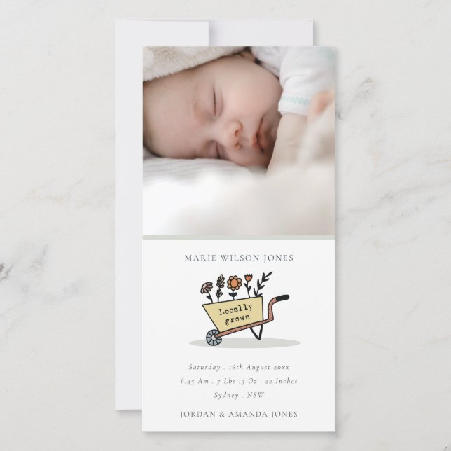 Anuncio de nacimiento de bebé con carros florales  (Anverso)