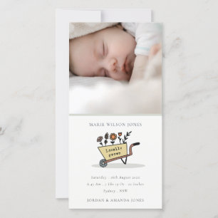 Anuncio de nacimiento de bebé con carros florales 