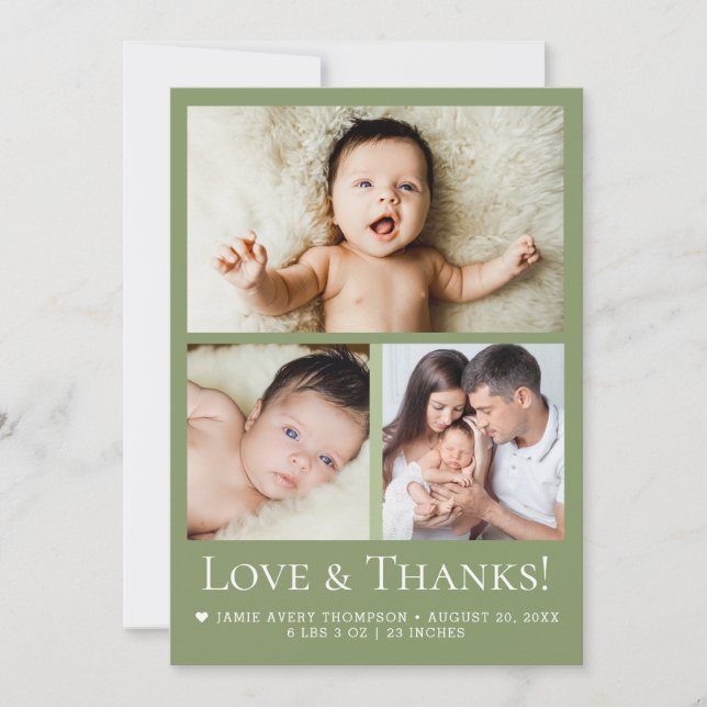 Anuncio de nacimiento de bebé con foto de amor y a (Anverso)