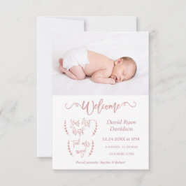 Anuncio de nacimiento de bebé con foto de bienveni