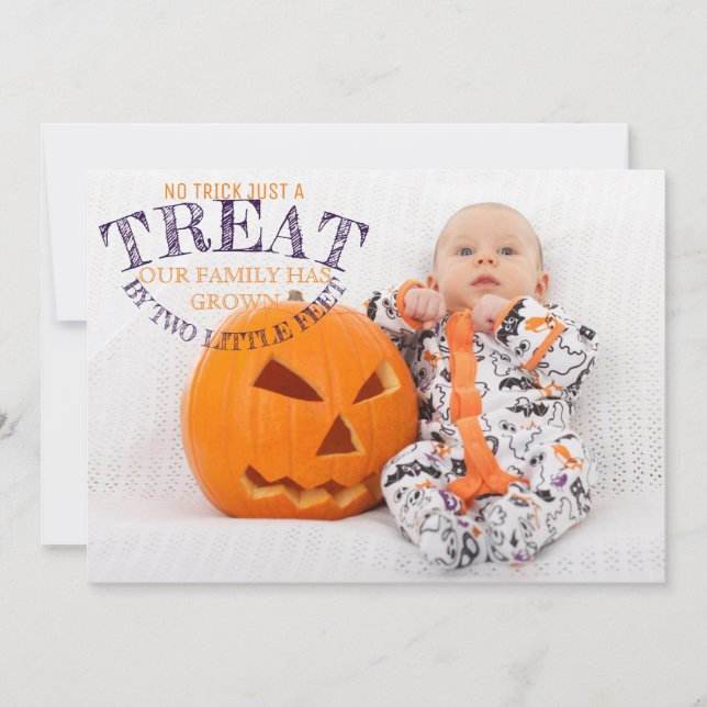 Anuncio de nacimiento de bebé con foto de Hallowee (Anverso)