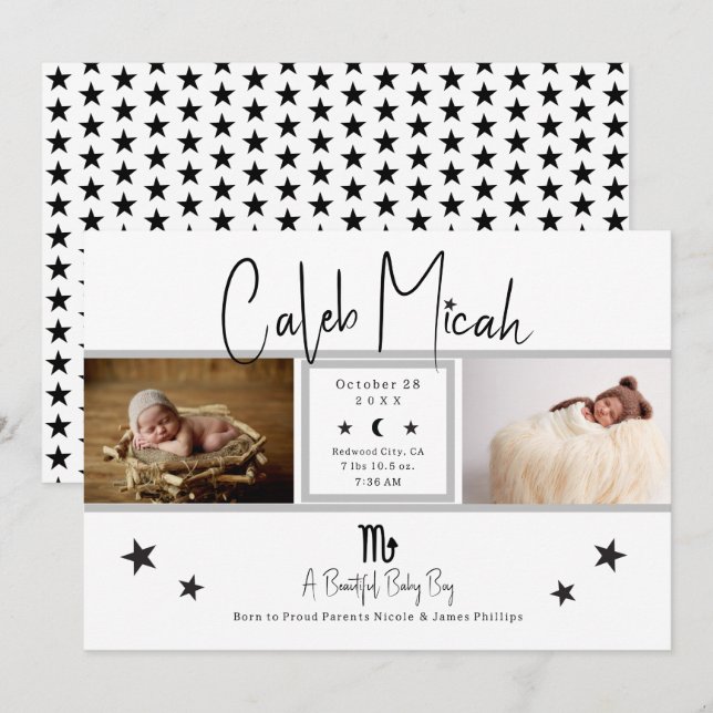 Anuncio de nacimiento de bebé con foto de las Estr (Anverso / Reverso)