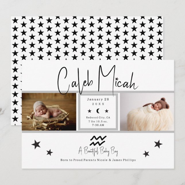 Anuncio de nacimiento de bebé con foto de las estr (Anverso / Reverso)