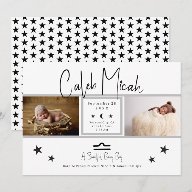 Anuncio de nacimiento de bebé con foto de Libra St (Anverso / Reverso)