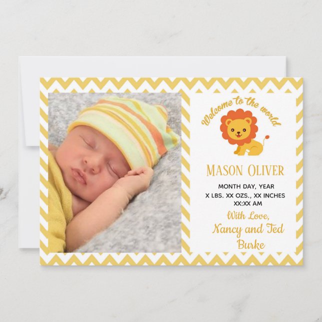 Anuncio de nacimiento de bebé con foto de recién n (Anverso)
