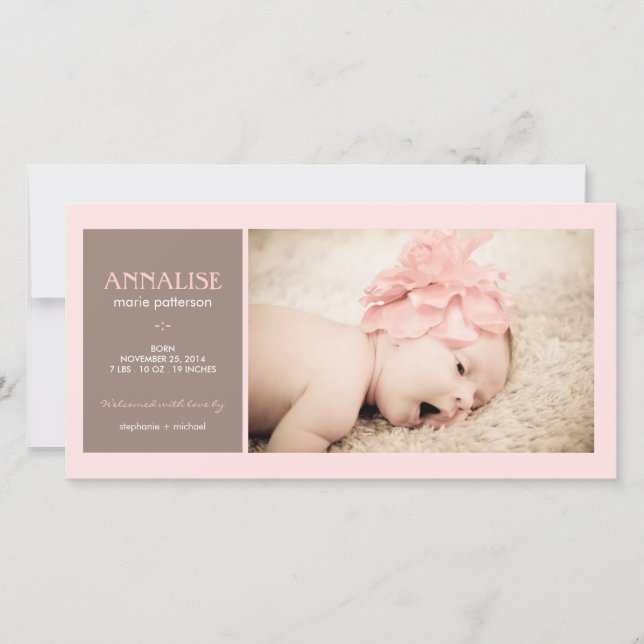 Anuncio de nacimiento de bebé con foto en un momen (Anverso)