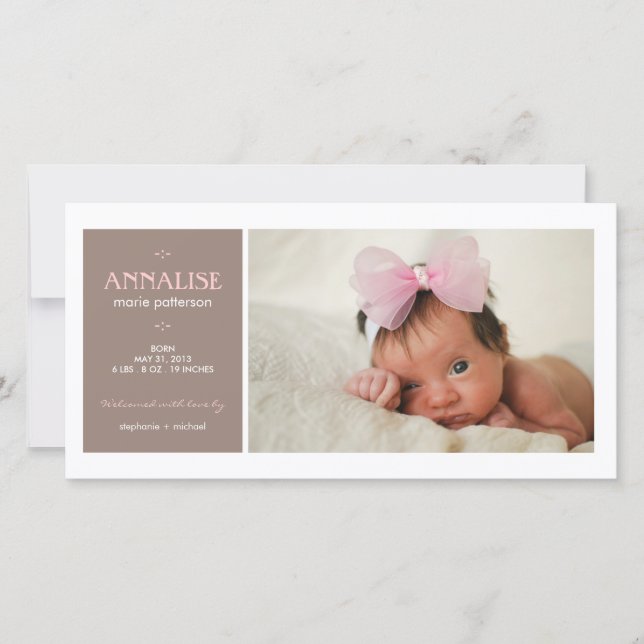 Anuncio de nacimiento de bebé con foto en un momen (Anverso)