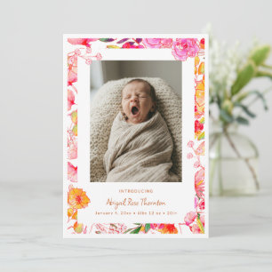 Anuncio de Nacimiento de Bebé con Foto Floral de A