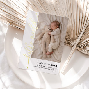 Anuncio de nacimiento de bebé con foto Hello World