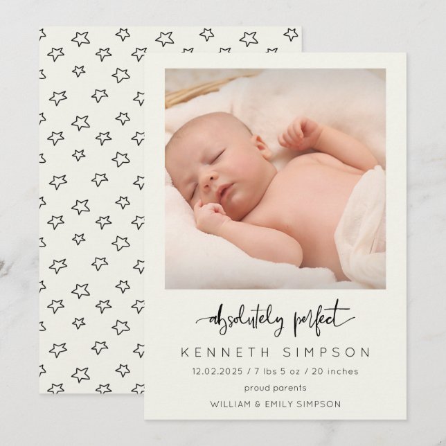 Anuncio de nacimiento de bebé con foto totalmente  (Anverso / Reverso)