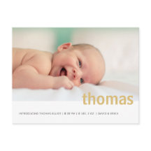 Anuncio de nacimiento de bebé con foto y nombre en