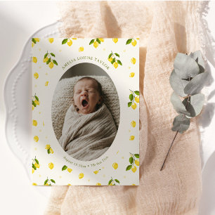 Anuncio de nacimiento de bebé con limón cítrico ov