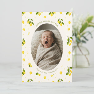 Anuncio de nacimiento de bebé con limón cítrico ov