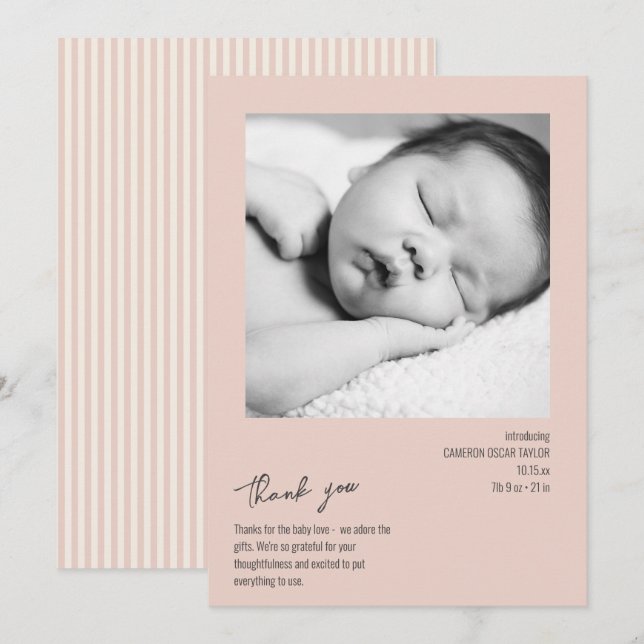 Anuncio de nacimiento de bebé con raya minimalista (Anverso / Reverso)
