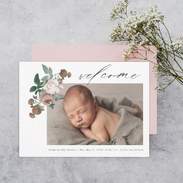 Anuncio de nacimiento de bebé con rosa floral vint