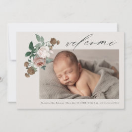 Anuncio de nacimiento de bebé con rosa vintage flo