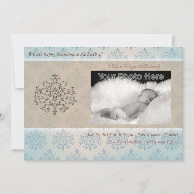 Anuncio de nacimiento de bebé de árbol azul (Anverso)