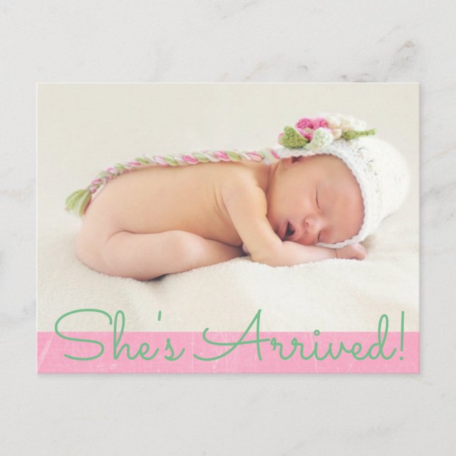 Anuncio de nacimiento de bebé de bonito Rosa "Shes (Anverso)