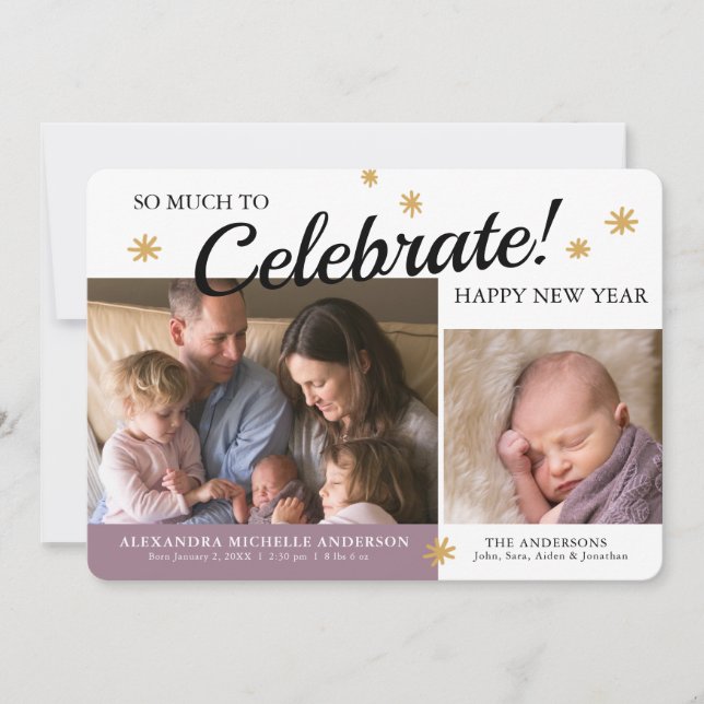 Anuncio de nacimiento de bebé de foto de Año Nuevo (Anverso)