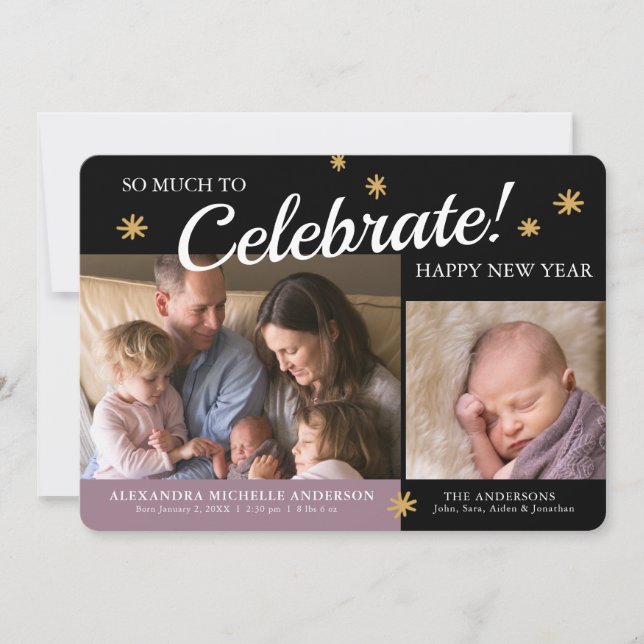 Anuncio de nacimiento de bebé de foto de Año Nuevo (Anverso)