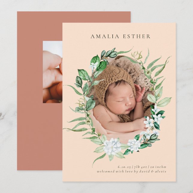 Anuncio de nacimiento de bebé de foto vertical ros (Anverso / Reverso)