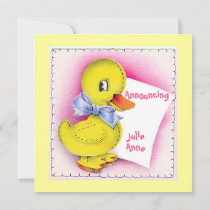 Anuncio de nacimiento de bebé de pato retro