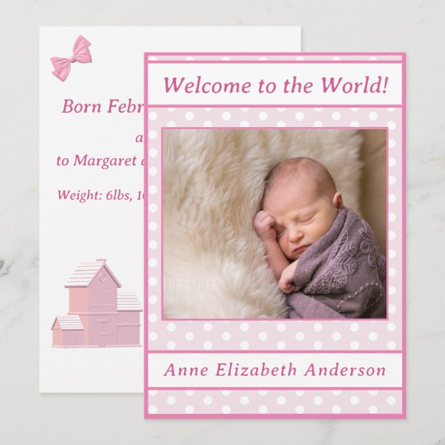 Anuncio de nacimiento de bebé de Punto de Polka Ro (Anverso / Reverso)