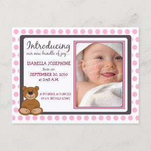 Anuncio de nacimiento de bebé de Teddy Bear Polkad