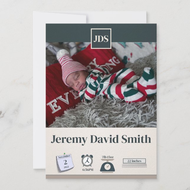 Anuncio de nacimiento de bebé en día festivo (Anverso)