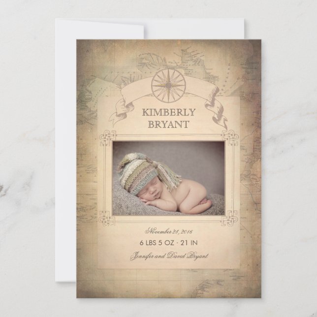 Anuncio de nacimiento de bebé en el mapa del mundo (Anverso)