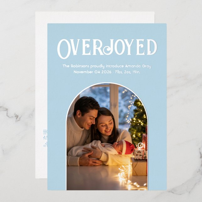 Anuncio de nacimiento de bebé en Navidad en azul h (Anverso/Reverso)