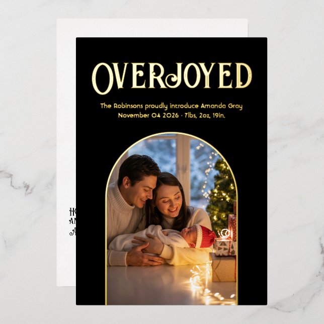 Anuncio de nacimiento de bebé en Navidad en negro  (Anverso/Reverso)