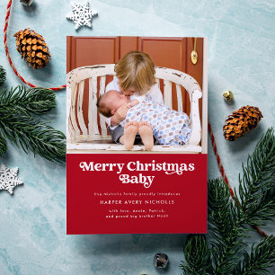 Anuncio de nacimiento de bebé en Navidad roja