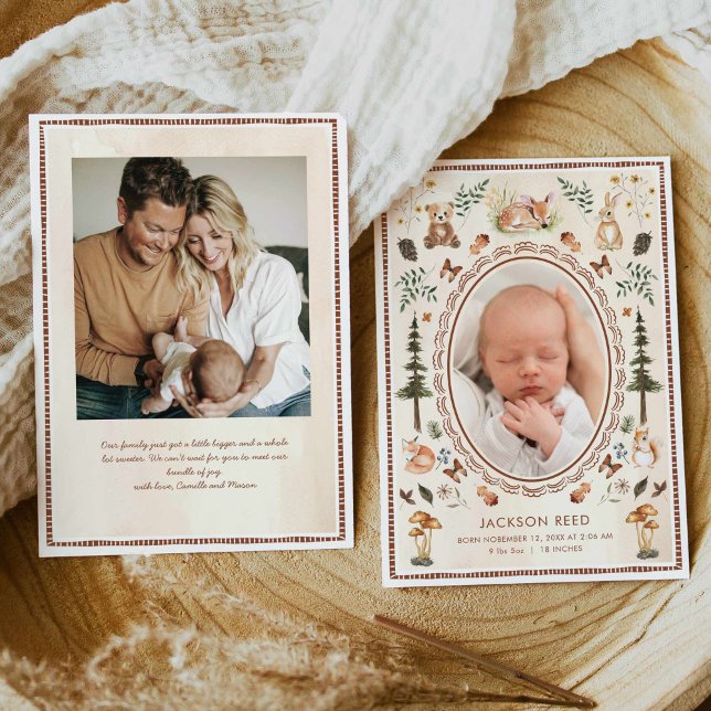 Anuncio de nacimiento de bebé en Woodland (Forest Boy Baby Announcement Card)