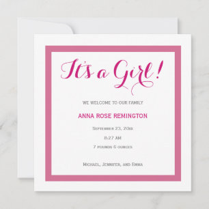 Anuncio de nacimiento de bebé estilo clásico rosad