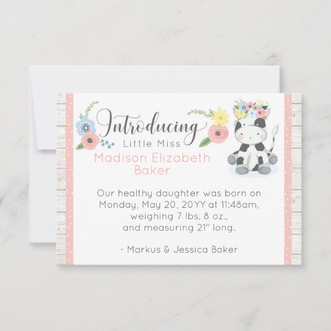 Anuncio de nacimiento de bebé floral rústico de va (Anverso)