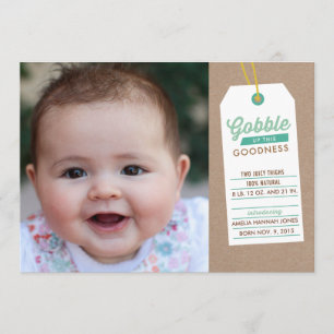 Anuncio de nacimiento de bebé gobble Verde azulado