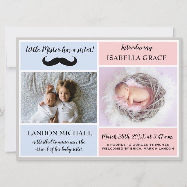 Anuncio de nacimiento de bebé hermano hermano herm (Anverso)