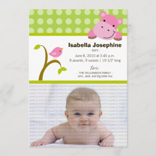 Anuncio de nacimiento de bebé Hippo y Birdie (verd