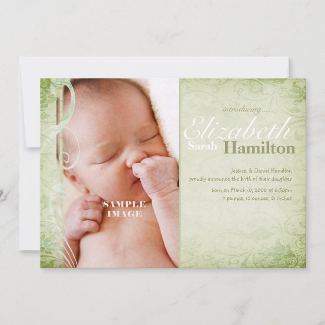 Anuncio de nacimiento de bebé neutral de sexo verd (Anverso)
