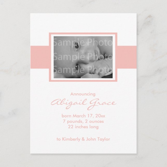 Anuncio de Nacimiento de Bebé Niña (Anverso)