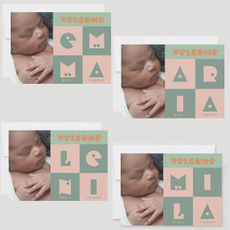 Anuncio de nacimiento de bebé niña de 4 letras