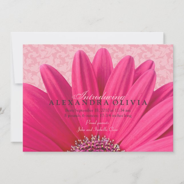 Anuncio de nacimiento de bebé niña de margarita ro (Anverso)